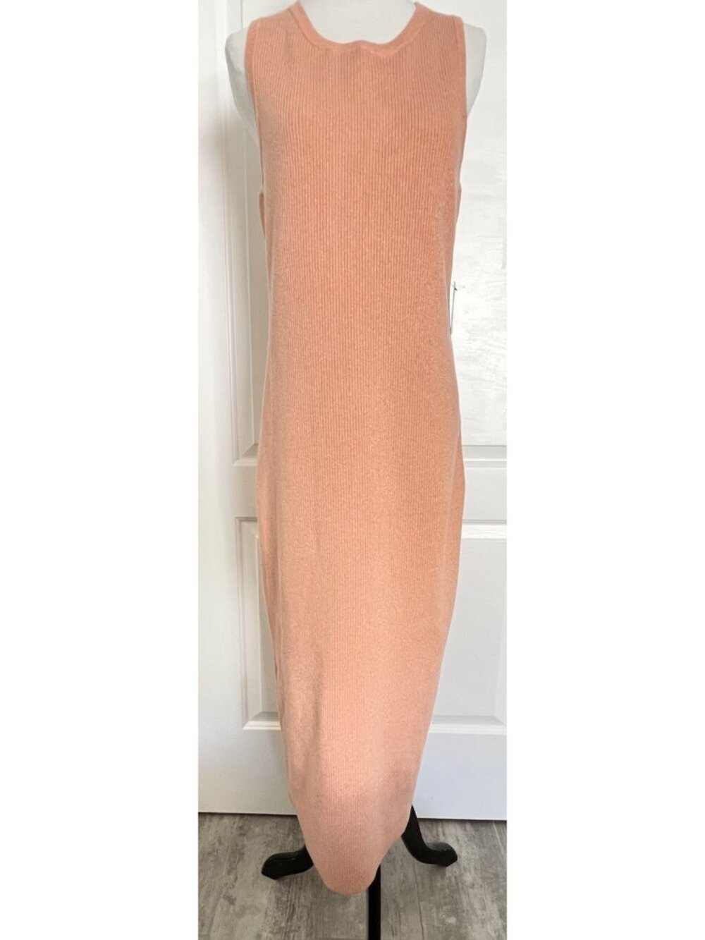EXPRESS Apricot Metallic Shimmer Ribbed Knit Body Contour Maxi Tank Dress NEW L